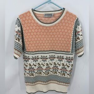 Western Connection" vintage mixed Fair Isle and floral pattern sweater top  M